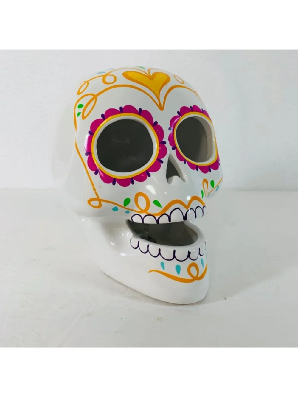 Halloween Sugar Skull Light Up Ceramic Day Of The Dead Calavera Decor Lamp